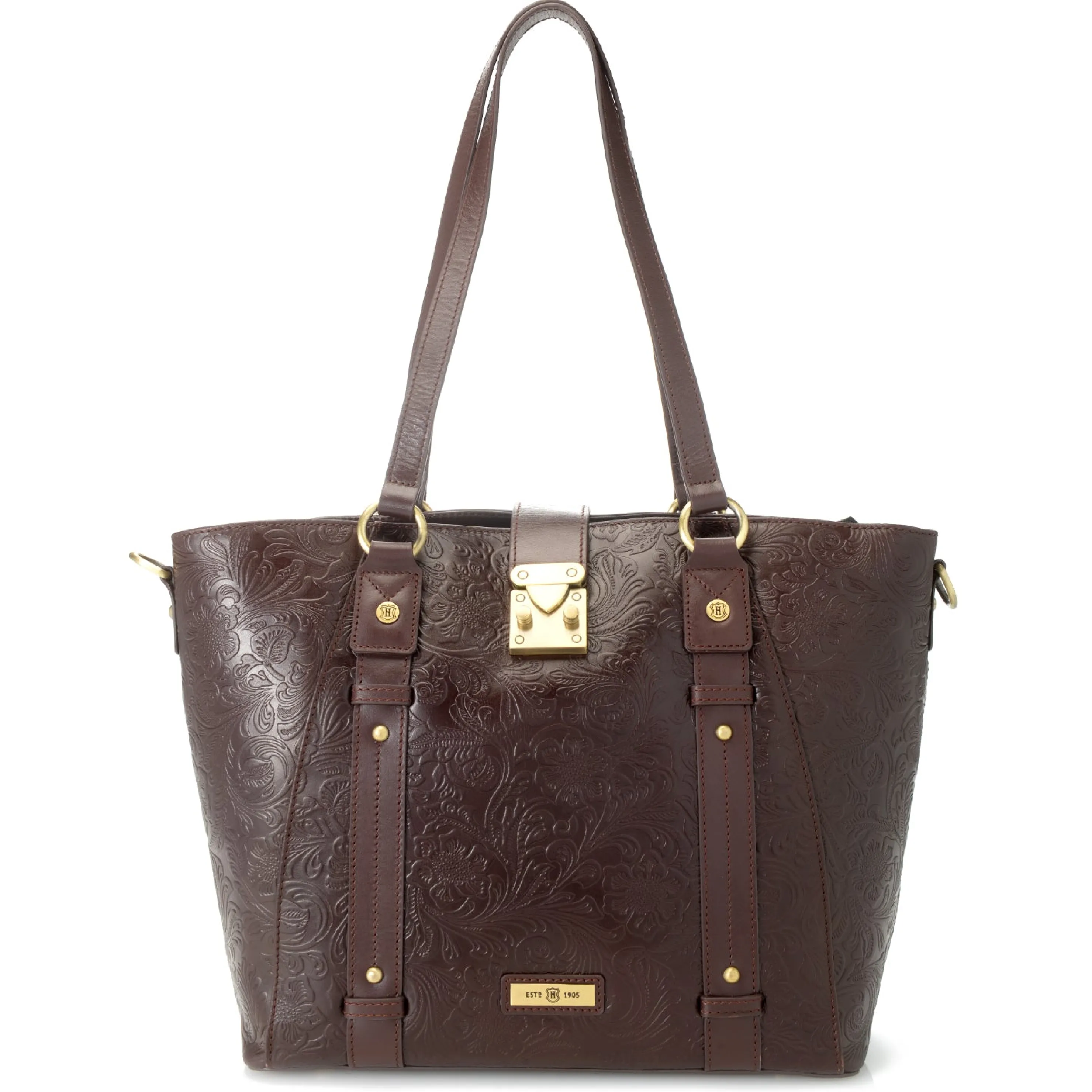Discount Reese Tooled Leather Lock Closure Tote Bag Totes