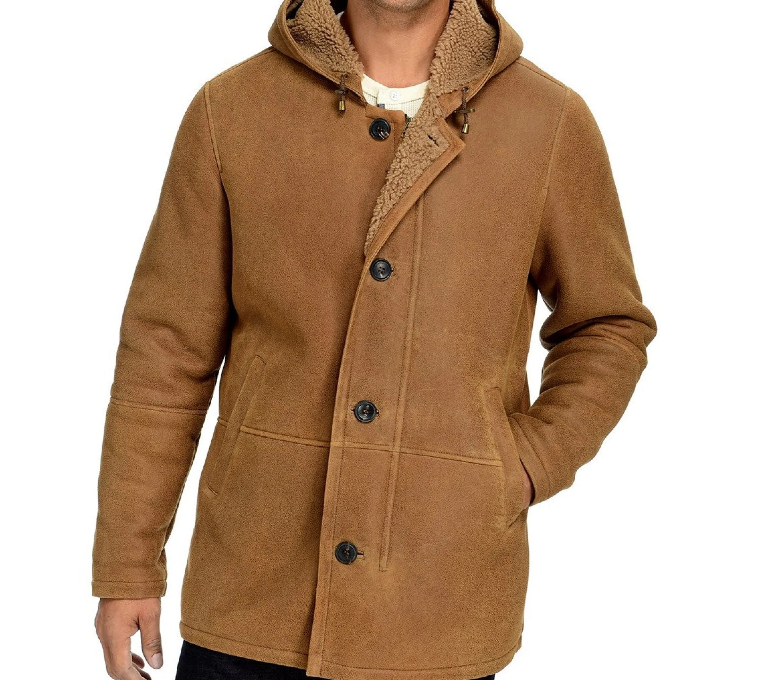 Fashion Shearling Hooded Coat Men Outerwear
